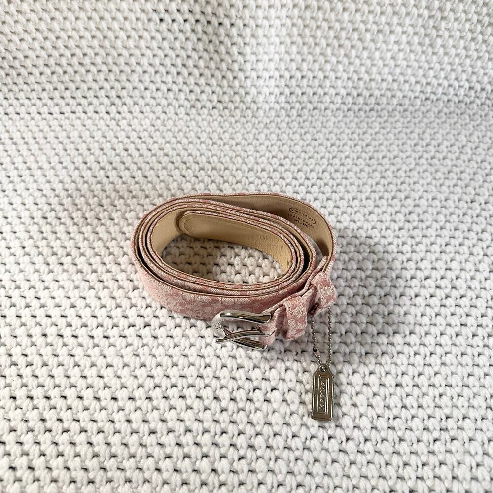 Coach Vintage Y2K Pink Canvas Signature CC Soho Slim Waist Belt Metal Fob Large - Picture 3 of 7